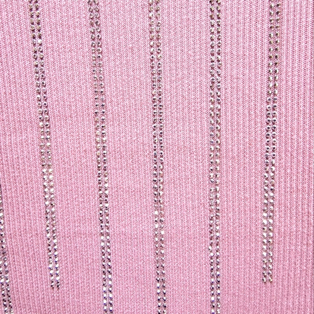 Madison Women's Rhinestone Ribbed Pink Ruffle Sleeve Knit Top Size XL - Picture 4 of 5